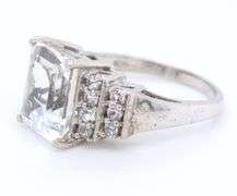 Vintage 925 Sterling Silver Emerald Cut White Topaz Ring