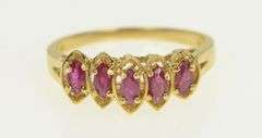10K Yellow Gold Marquise Five Stone Natural Vintage Statement Ring