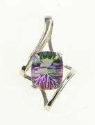14K White Gold Mystic Topaz Cushion Ornate Statement Pendant
