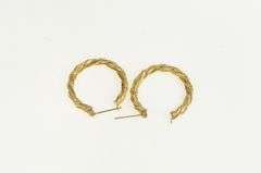14K Yellow Gold 24.9mm Twist Design Vintage Statement Hoop Earrings