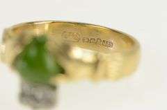 14K Yellow Gold Jade Diamond Claddagh Celtic Loyalty Ring