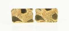 14K Yellow Gold Textured Nugget Square Vintage Stud Earrings