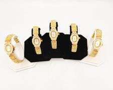 GROUP LOT OF 5x MATCHING 14KT YELLOW GOLD PLATED GENEVA WATCHES WITH GEMSTONES.