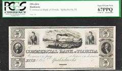 Superb Crisp 1800's $5 Commercial Bank Of Apalachicola FL PCGS 67 PPQ-Finest Example Known-Scarce!
