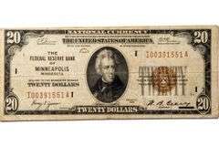 $20 Minneapolis Fed Reserve Bank National Series 1929 Note