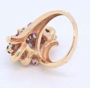 Handsome Yellow Gold Sapphire, Citrine, Pink Topaz and White Topaz Waterfall Ring