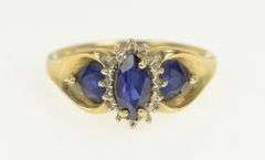 10K Yellow Gold Syn. Marquise Sapphire Diamond Halo Statement Ring