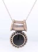 Vintage 925 Sterling Silver Black Onyx on Italian Chain Necklace
