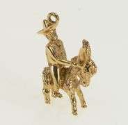 10K Yellow Gold Stylized Vintage Donkey Mule Cowboy Charm/Pendant