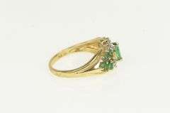10K Yellow Gold Marquise Emerald Retro Cluster Statement Ring