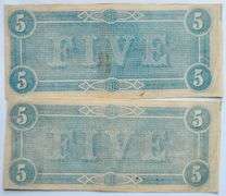2 Consecutive CH CU $5 CSA Feb 17 1864 Series Notes
