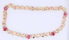10KT Yellow Gold Heart Shape Red Spinel  Bracelet