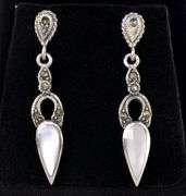 Mother of Pearl and Marcasite Gem Earrings In Sterling Silver