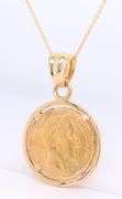 Elegant 21kt Yellow Gold 1870 20 France Gold Coin in Frame on Chain Necklace