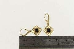 14K Yellow Gold Black Onyx Vintage Squared Filigree Dangle Earrings