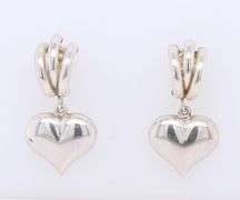 925 Sterling Silver Heart Shaped Dangle Earrings