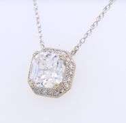 Fabulous White Gold Asscher Cut CZ Halo Necklace
