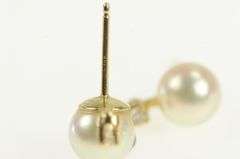 14K Yellow Gold 6.7mm Pearl Diamond Accent Vintage Stud Earrings