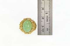 18K Yellow Gold Retro Jade Cabochon Ornate Textured Filigree Ring