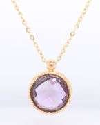 Charming Yellow Gold Round Checkerd Amethyst Pendant on Chain