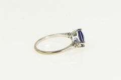 10K White Gold Cushion Syn. Sapphire Diamond Vintage Ring