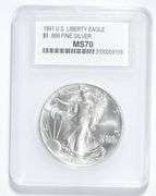 MS70 1991 American Silver Eagle - .999 Fine Silver - Graded PCC