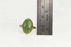 14K Yellow Gold Victorian Oval Nephrite Cabochon Vintage Ring