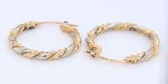 Handsome 18kt Two Tone Twsited Gold Hoop Earrings