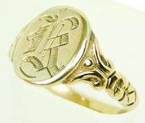 Antique 10K Gold Signet Ring - Initial K, Size 9.5