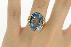 14K Yellow Gold Oval Blue Topaz Ornate Vintage Cocktail Ring