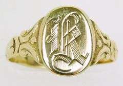 Antique 10K Gold Signet Ring - Initial K, Size 9.5