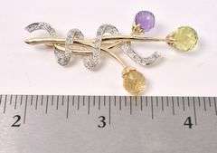 Vibrant Multi-Gem And Diamond Pin In Yellow Gold