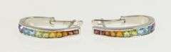 14K White Gold Rainbow Princess Oval Vintage Hoop Earrings