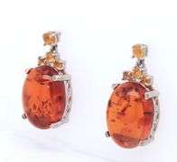 925 Sterling Silver Signed Amber Dangle Earrings