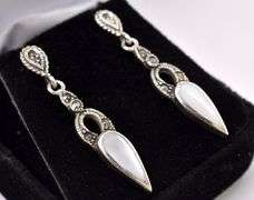 Mother of Pearl and Marcasite Gem Earrings In Sterling Silver