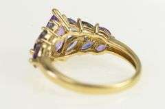 14K Yellow Gold Marquise Amethyst Tanzanite Iolite Statement Ring