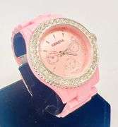 GROUP LOT OF 3x FANCY PINK GENEVA & GEMSTONE WATCHES- BRAND NEW!  40MM CASE. WATERPROOF