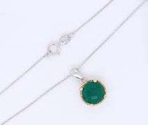 Sterling Silver Green Color Stone Pendant With Chain