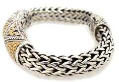 John Hardy Dot Wheat Two Tone Bangle Bracelet in 18K and Sterling
