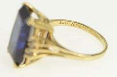 10K Yellow Gold Emerald Cut Syn. Sapphire CZ Accent Vintage Ring