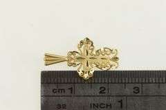 14K Yellow Gold Cross Filigree Diamond Cut Detail Faith Pendant