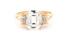 10K Yellow Gold 1940's Emerald Cut CZ Travel Engagement Ring