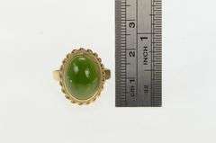 18K Yellow Gold 1960's Nephrite Cabochon Twist Trim Cocktail Ring