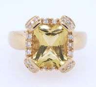 Radiant Cut Citrine and 0.25ctw Diamond Frame Ring in 14K
