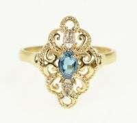 10K Yellow Gold Oval Blue Topaz Diamond Accent Cocktail Ring