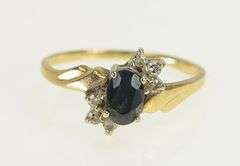 10K Yellow Gold Vintage Oval Sapphire Diamond Accent Bypass Ring