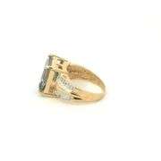 14K Yellow Gold Emerald Cut Green Chrysoberyl Diamond Ring