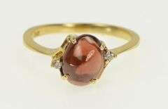 10K Yellow Gold Oval Garnet Cabochon Diamond Accent Bypass Ring