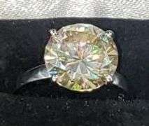 Huge Sparking 5 Ct Light Gold Fire Moissanite Solitaire Ring