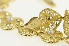 14K Yellow Gold Pearl Ornate Filigree Scroll Love Symbol Bracelet